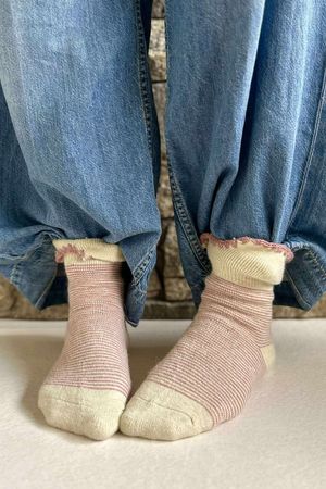 Laundry B Terry & Wool Luxury Socks Pinstripe Dusky Rose 